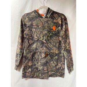 Carhartt Boys Mossy Oak Camo Hoodie Orange‎ Logo Fleece Sweatshirt Large 14-16